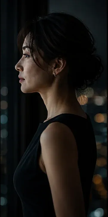 夜景を眺める大人の女性の横顔